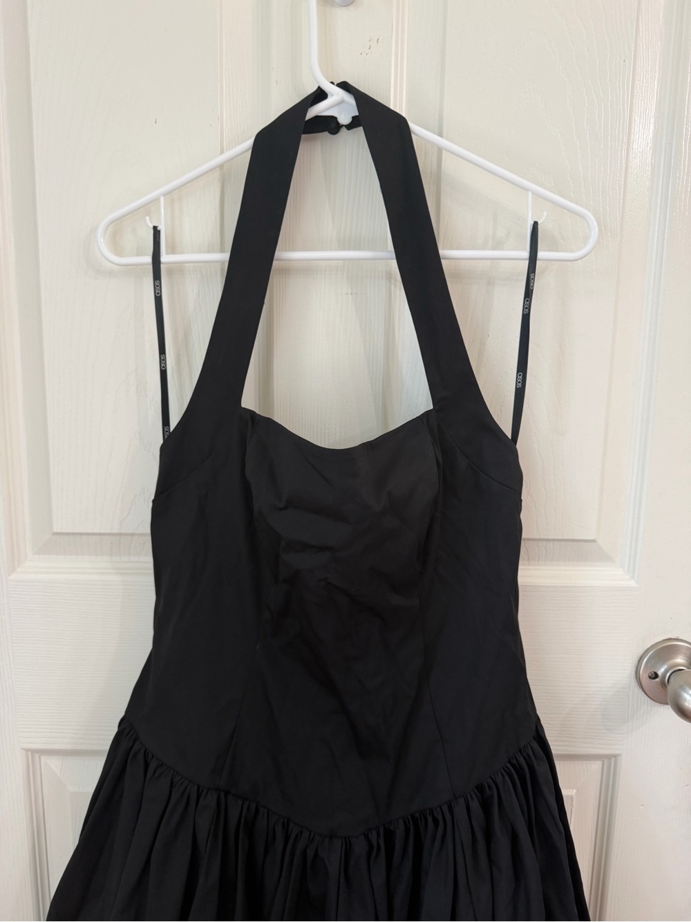ASOS DESIGN halter drop waist full skirt mini dress in black - Picture 7 of 8